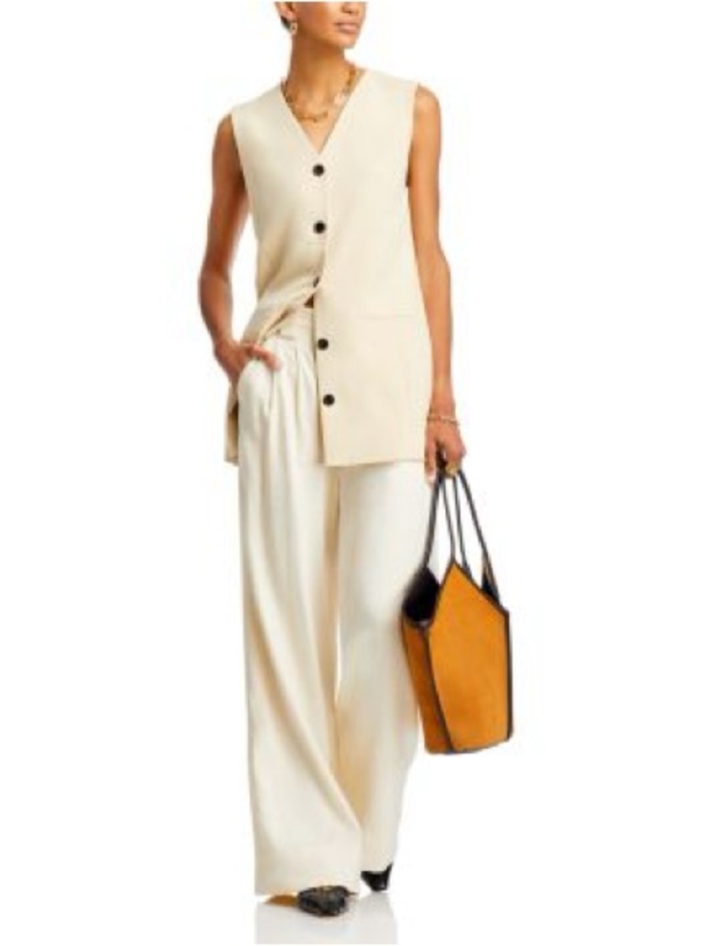 Malene Birger Sleeveless Button Front Vest – EU 34 – Cream